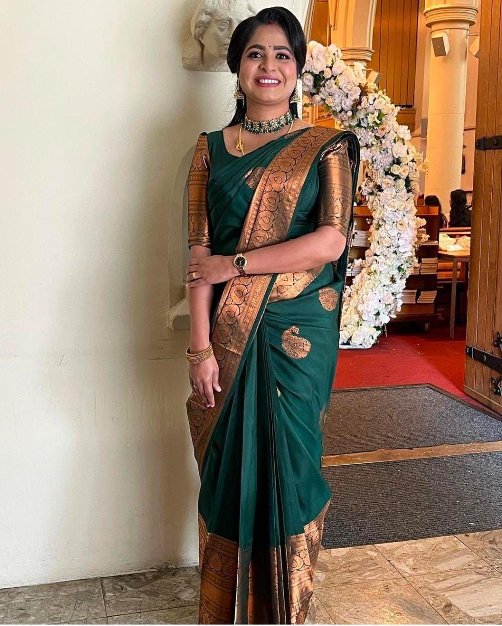 Luxuriant Green Soft Silk Saree With Ratatouille Blouse Piece