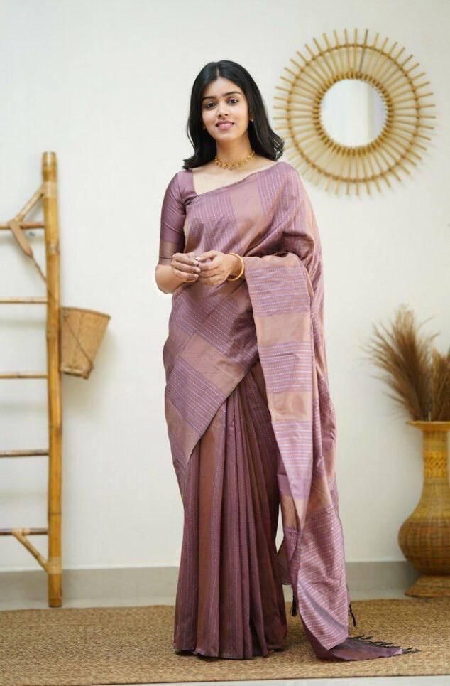 Lagniappe Baby Pink Soft Silk Saree With Dulcet Blouse Piece