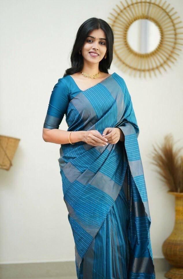 Phenomenal Firozi Soft Silk Saree With Susurrous Blouse Piece