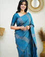 Phenomenal Firozi Soft Silk Saree With Susurrous Blouse Piece