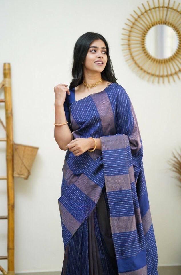 Transcendent Navy Blue Soft Silk Saree With Beleaguer Blouse Piece