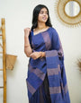 Transcendent Navy Blue Soft Silk Saree With Beleaguer Blouse Piece