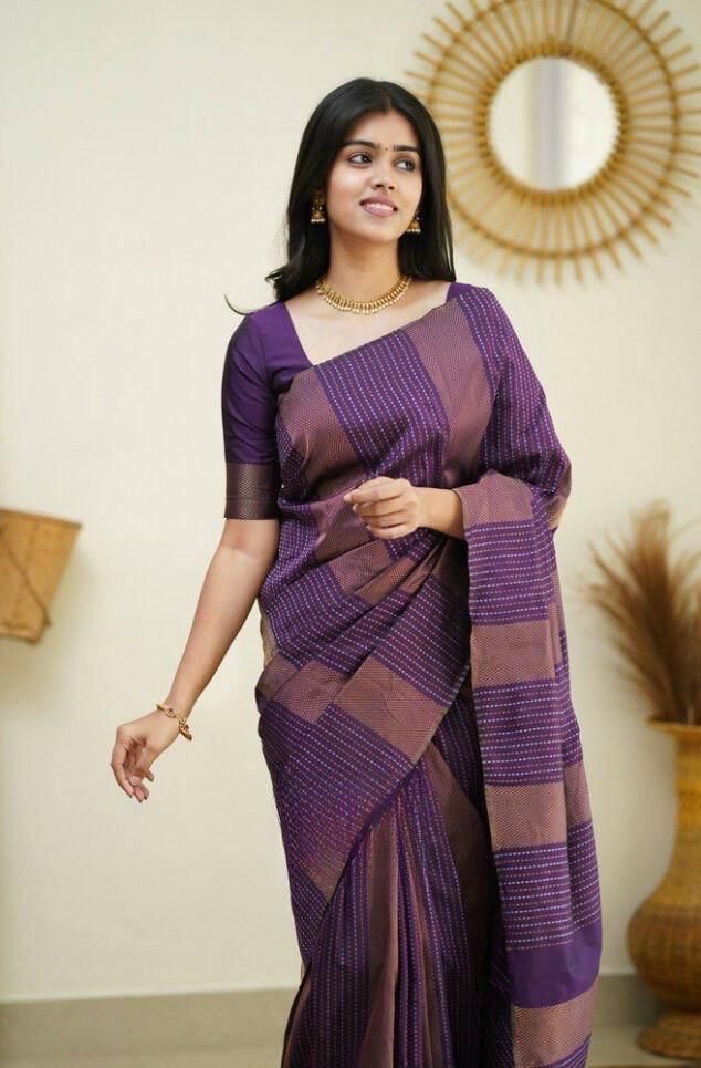 Blooming Purple Soft Silk Saree With Dalliance Blouse Piece