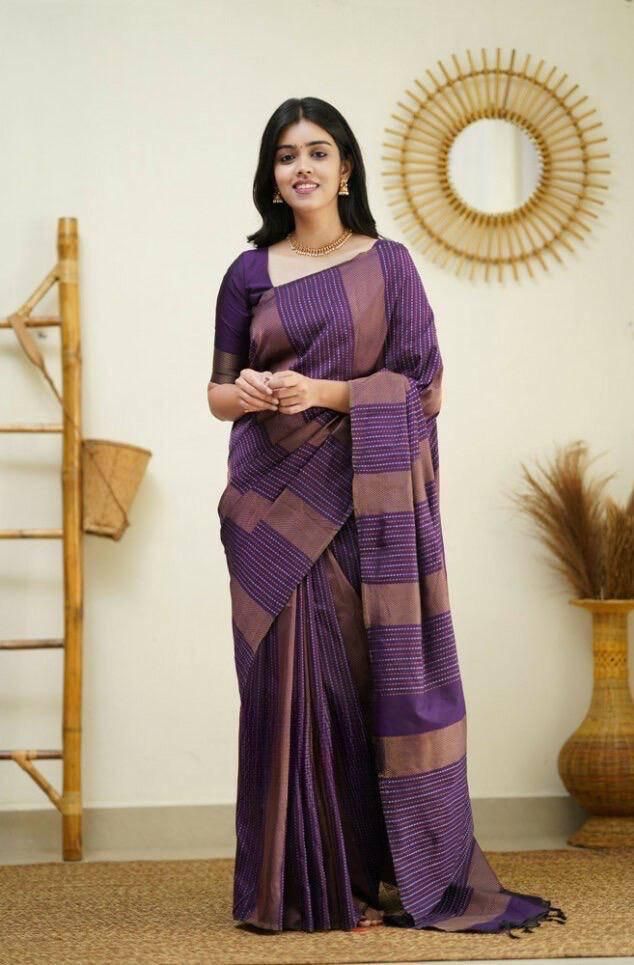 Blooming Purple Soft Silk Saree With Dalliance Blouse Piece