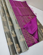 Lagniappe Grey Soft Silk Saree With Gossamer Blouse Piece