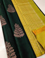 Embellished Dark Green Soft Silk Saree With Eloquence Blouse Piece