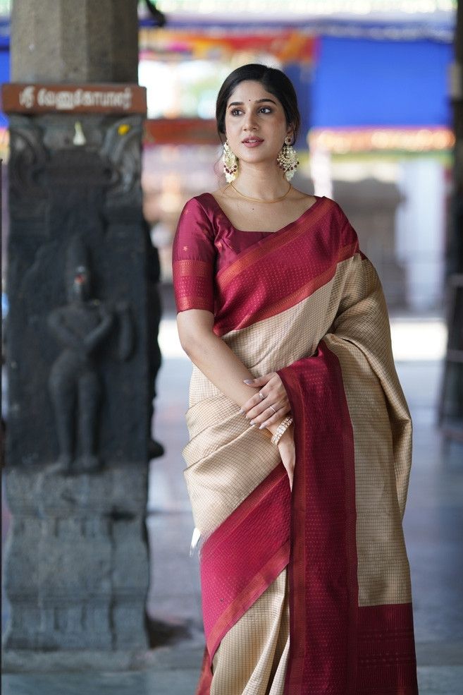 Lissome Beige Soft Silk Saree With Prodigal Blouse Piece