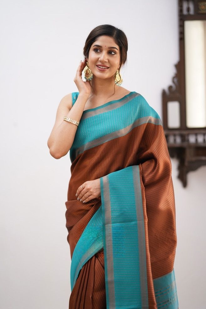 Palimpsest Brown Soft Silk Saree With Most Blouse Piece