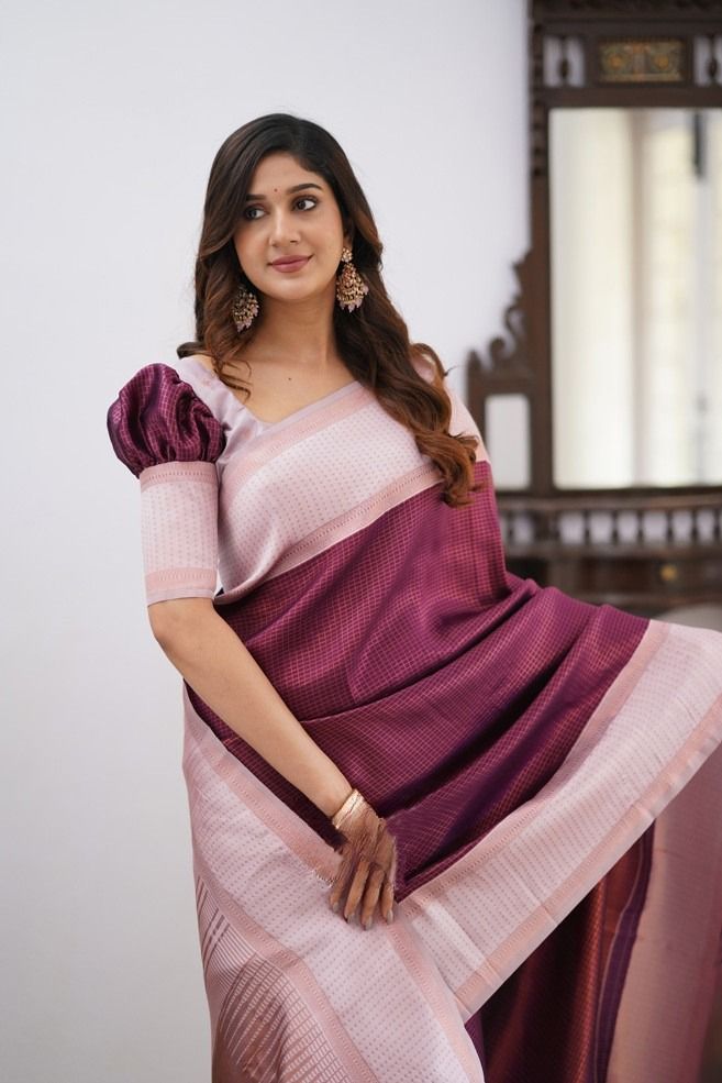 Forbearance Wine Soft Silk Saree With Snappy Blouse Piece