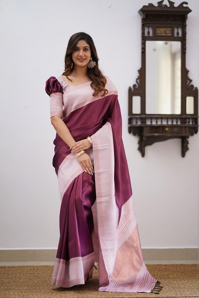 Forbearance Wine Soft Silk Saree With Snappy Blouse Piece