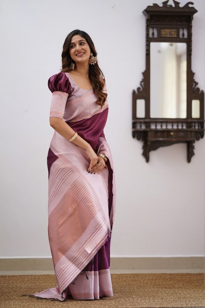 Forbearance Wine Soft Silk Saree With Snappy Blouse Piece