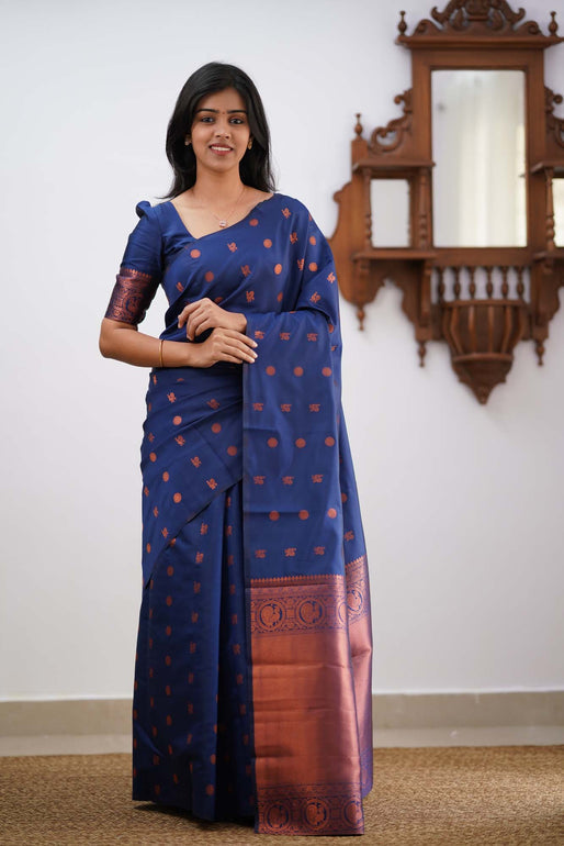 Hypnotic Blue Soft Silk Saree With Scintilla Blouse Piece