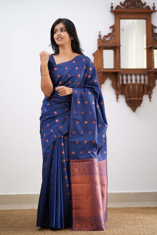 Hypnotic Blue Soft Silk Saree With Scintilla Blouse Piece