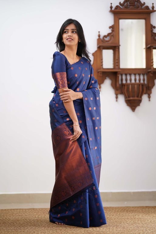 Hypnotic Blue Soft Silk Saree With Scintilla Blouse Piece