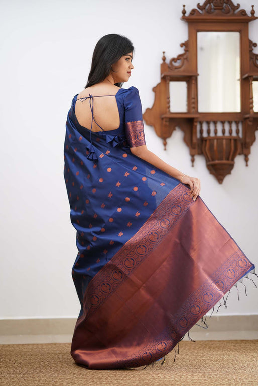 Hypnotic Blue Soft Silk Saree With Scintilla Blouse Piece