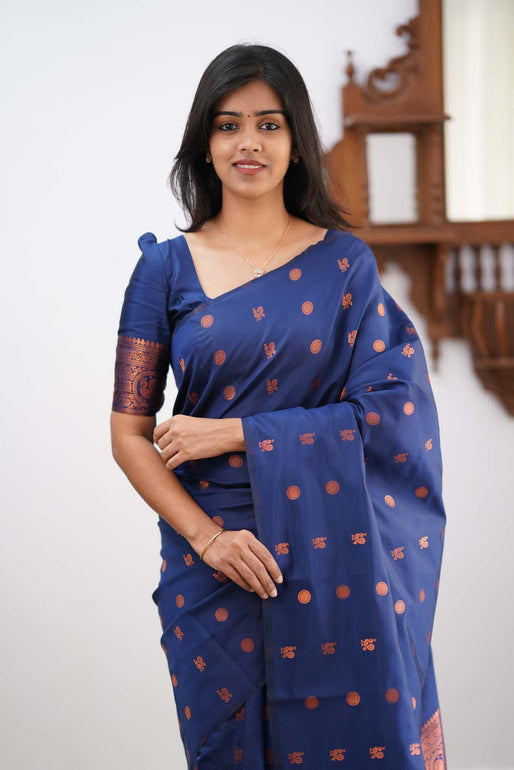 Hypnotic Blue Soft Silk Saree With Scintilla Blouse Piece