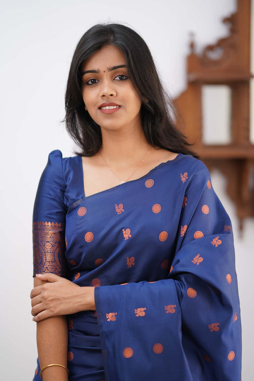 Hypnotic Blue Soft Silk Saree With Scintilla Blouse Piece