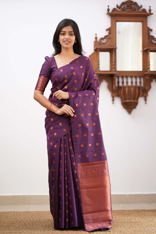 Engaging Purple Soft Silk Saree With Demure Blouse Piece