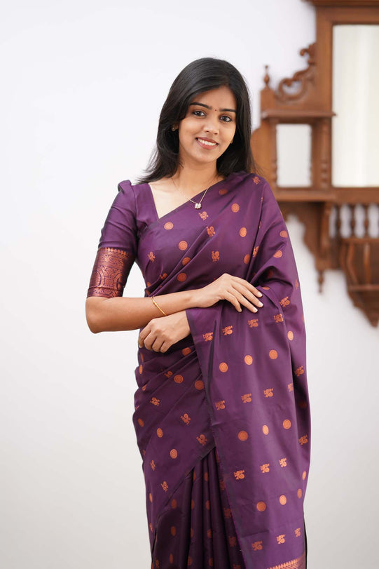 Engaging Purple Soft Silk Saree With Demure Blouse Piece