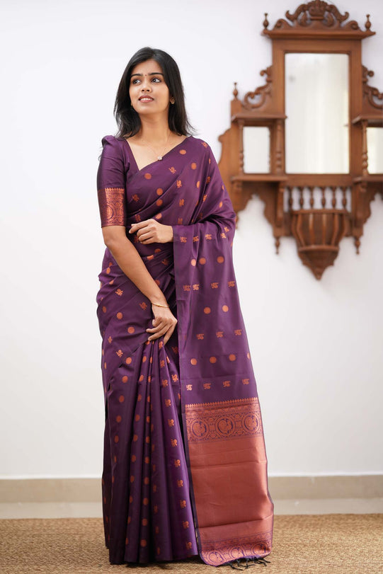 Engaging Purple Soft Silk Saree With Demure Blouse Piece