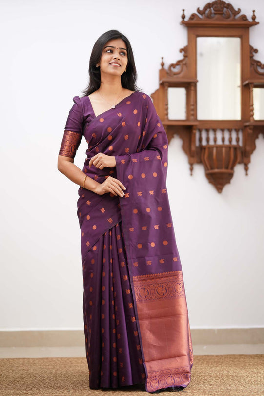 Engaging Purple Soft Silk Saree With Demure Blouse Piece