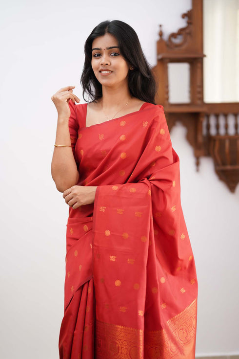 Proficient Red Soft Silk Saree With Trendy Blouse Piece