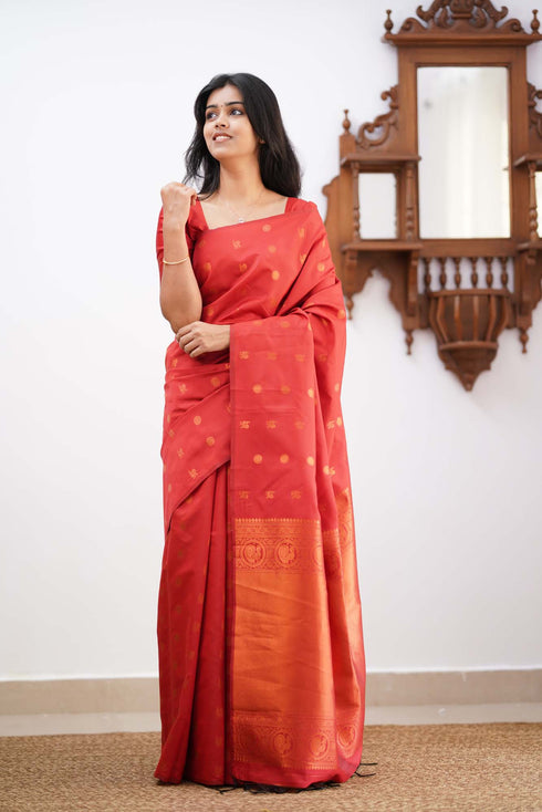 Proficient Red Soft Silk Saree With Trendy Blouse Piece