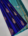 Prominent Royal Blue Soft Silk Saree With Enigmatic Blouse Piece