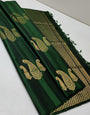 Ephemeral Dark Green Soft Silk Saree With Artistic Blouse Piece