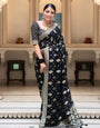 Assemblage Black Soft Banarasi Silk Saree With Whimsical Blouse Piece