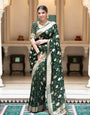 Devastating Dark Green Soft Banarasi Silk Saree With Elegant Blouse Piece