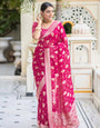 Amazing Dark Pink Soft Banarasi Silk Saree With Murmurous Blouse Piece