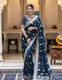 Enthralling Navy Blue Soft Banarasi Silk Saree With Inimitable Blouse Piece