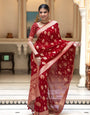 Mesmeric Red Soft Banarasi Silk Saree With Rhapsody Blouse Piece