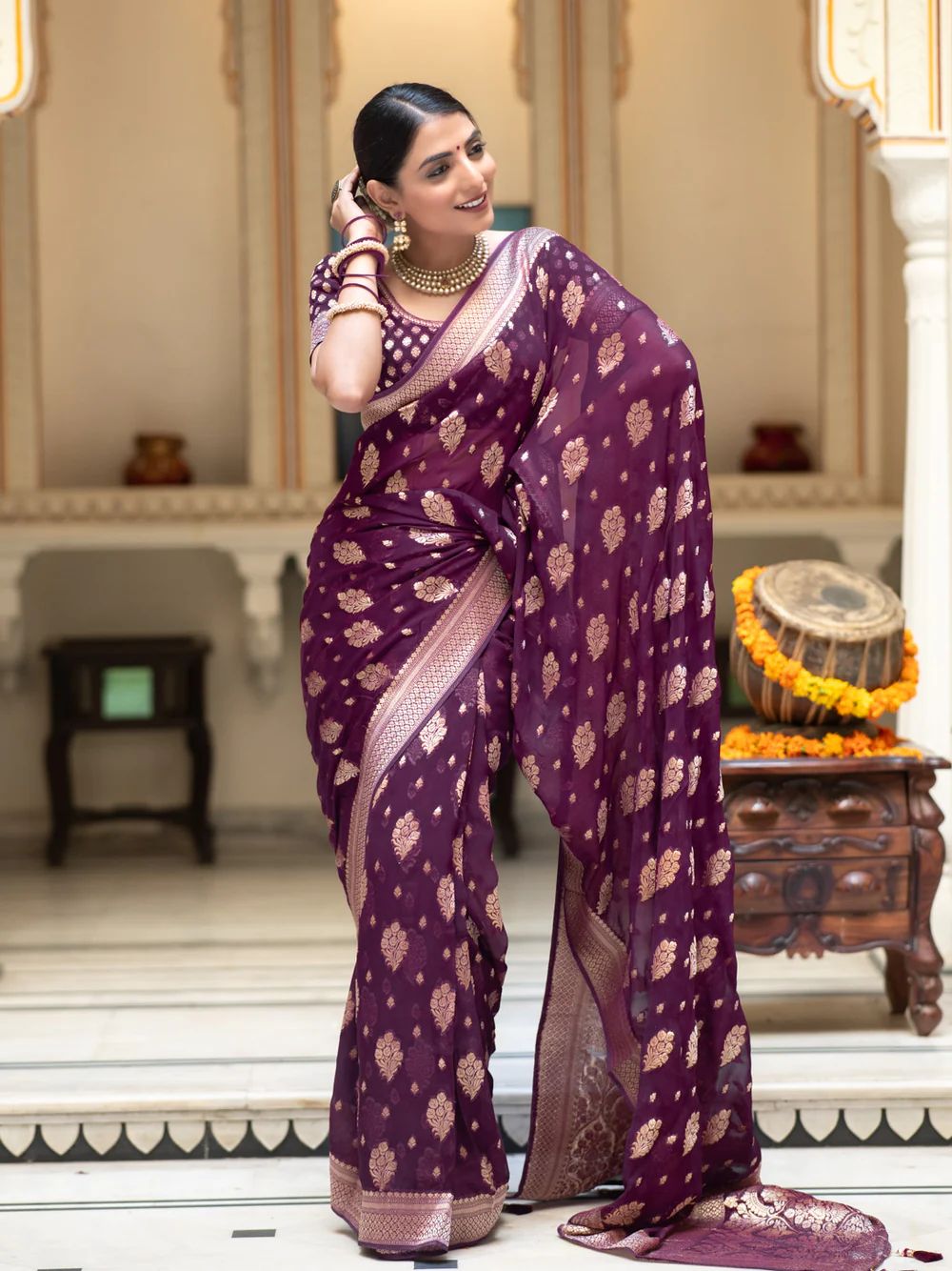 Splendiferous Wine Soft Banarasi Silk Saree With Incomparable Blouse Piece