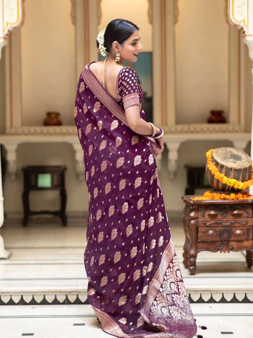 Splendiferous Wine Soft Banarasi Silk Saree With Incomparable Blouse Piece