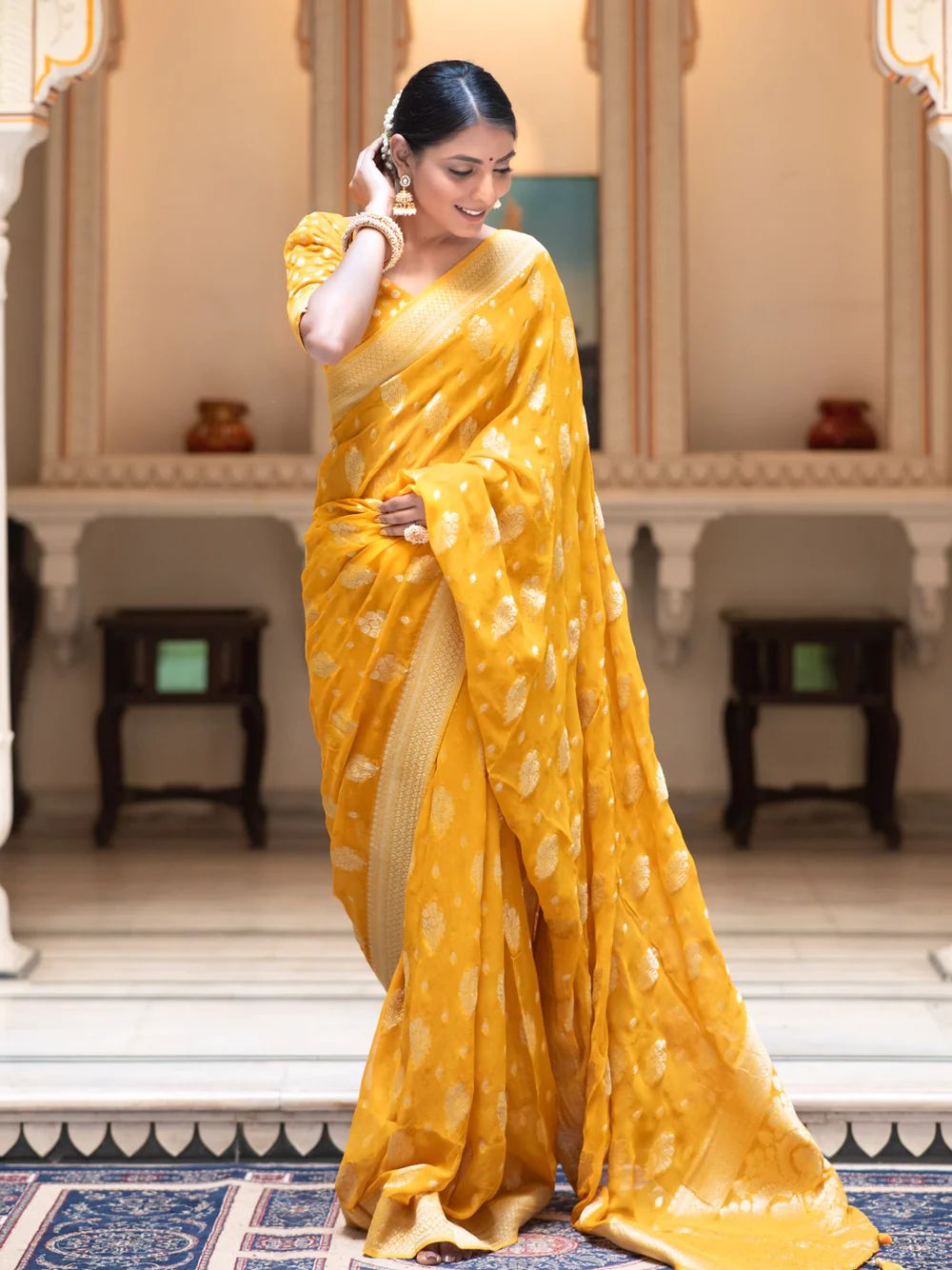 Prettiest Yellow Soft Banarasi Silk Saree With Most Blouse Piece