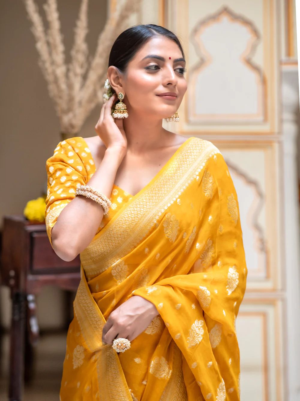 Prettiest Yellow Soft Banarasi Silk Saree With Most Blouse Piece