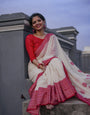 Glorious Off White Cotton Silk Saree With Ratatouille Blouse Piece