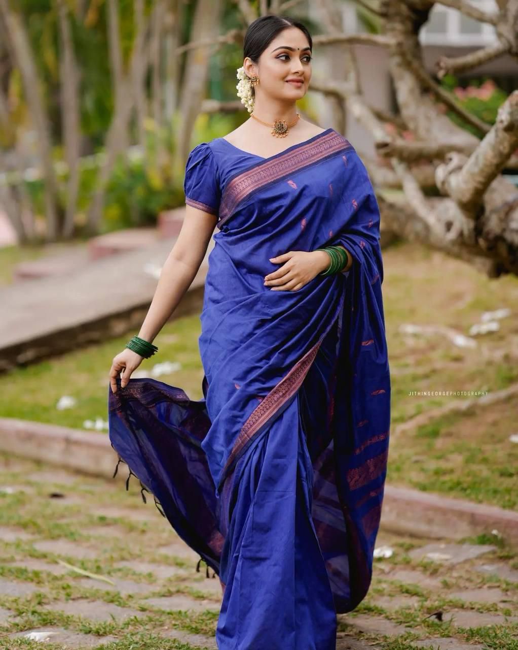 Gleaming Royal Blue Soft Silk Saree With Gorgeous Blouse Piece