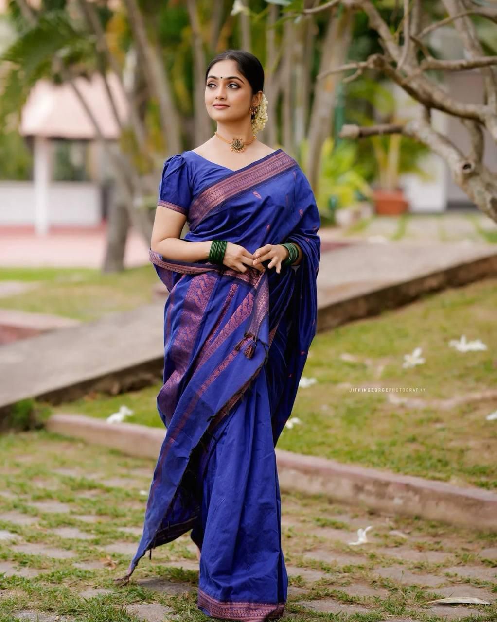 Gleaming Royal Blue Soft Silk Saree With Gorgeous Blouse Piece