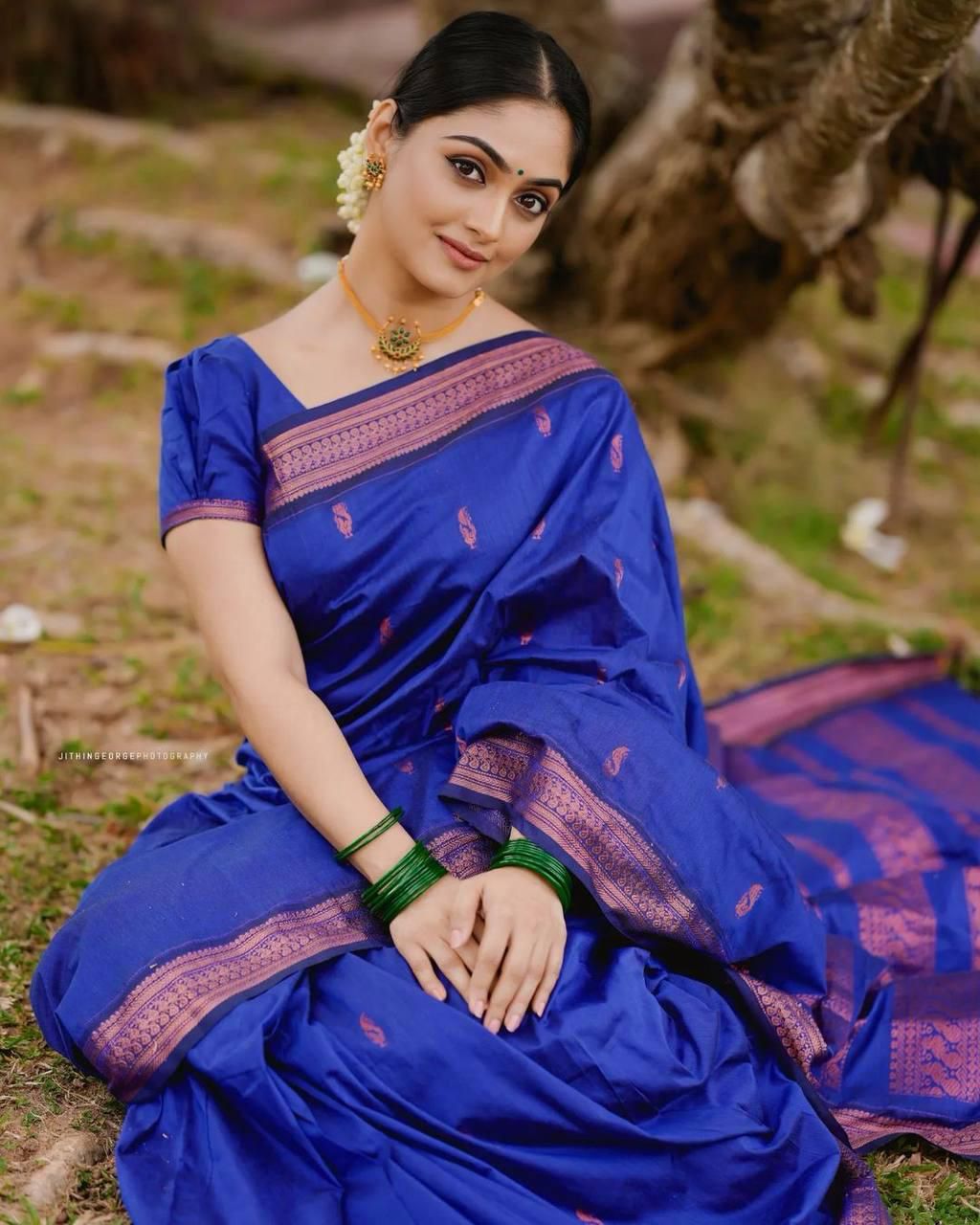 Gleaming Royal Blue Soft Silk Saree With Gorgeous Blouse Piece