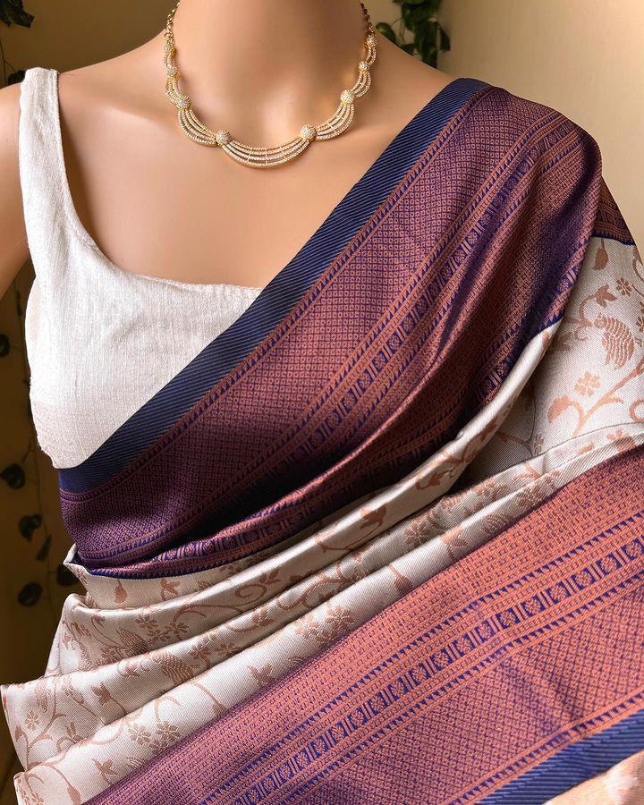 Lassitude Grey Soft Silk Saree With Devastating Blouse Piece