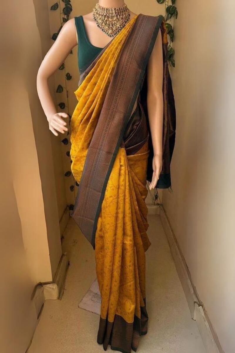 Blooming Yellow Soft Silk Saree With Splendorous Blouse Piece