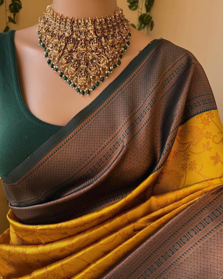 Blooming Yellow Soft Silk Saree With Splendorous Blouse Piece