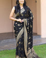 Cynosure Black Soft Banarasi Silk Saree With Enigmatic Blouse Pieced