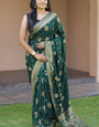 Precious Dark Green Soft Banarasi Silk Saree With Sophisticated Blouse Pieced