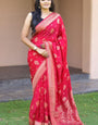 Amiable Dark Pink Soft Banarasi Silk Saree With Lassitude Blouse Pieced