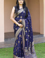 Forbearance Navy Blue Soft Banarasi Silk Saree With Moiety Blouse Pieced