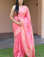 Cynosure Pink Soft Silk Banarasi Saree With Beauteous Blouse Pieced